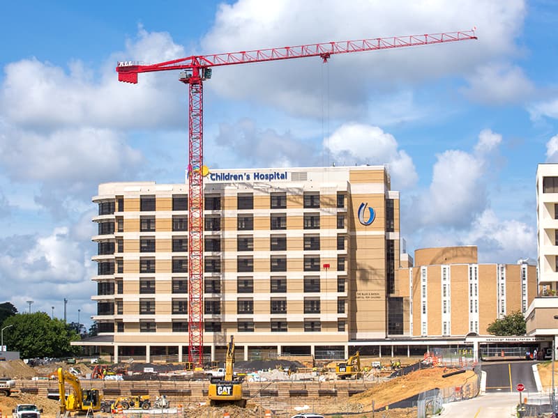 While the new building construction focus shifts from the medical education building and the Translational Research Center to the Children’s of Mississippi expansion, seen here, a number of projects now under way at UMMC promise to meet a vital need for the state: additional adult patient capacity.